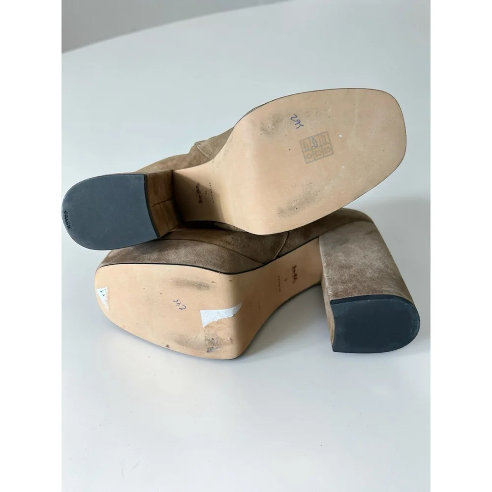 COACH Women's Iona Suede Platform High Chunky Y2K Block Heel Booties Size 9 Tan - Picture 7 of 12